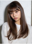 重めバング/ナチュラルワンカール/ココアブラウン/髪質改善