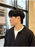 メンズセンターパートウルフセンターパートニュアンスパーマ襟足