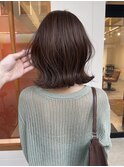 ミルクチョコレートx寒色系カラーx波巻きスローカラー前髪カット