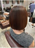縮毛矯正で大人上品なツヤ髪_ダークブラウン_ボブ[東陽町]