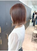 ミニウルフチェリーブラウンブリーチなしショートボブ前髪/横浜
