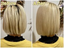 【Before】ハイダメージで広がり、うねる髪【After】つるっとまとまりがよく、ツヤのある髪質へ。