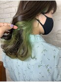 シアーグリーンインナーカラー10代20代人気オルチャンヘア