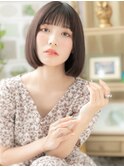 黒髪シースルーバング小顔切りっぱなしボブb大宮20代30代40代