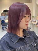 横浜タッセルボブ切りっぱなしボブピンクベージュカラー外ハネ