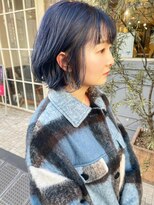キャンバス バイ ネオリーブ 横浜西口(Canvas by neo.)&nbsp;小顔切りっぱなしボブ　ネイビーカラー　ブルーカラー