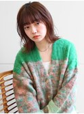 外ハネくびれ大人ボブ×重め前髪ぱっつん×オレンジブラウン