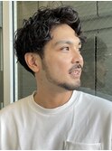 センターパート/スペインカールニュアンスパーマ/ダークアッシュ