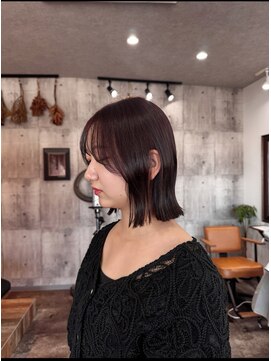 カーキヘアリンク(khaki hair link) 首ラインボブ×ボルドーベージュ