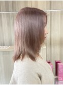 　柏ピンクベージュ　ミディアムレイヤー　ハイトーンカラー