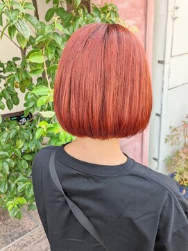 ボアップ 京橋店(boappu) #オレンジカラー# オレンジベージュ#韓国ヘア#切りっぱなしボブ