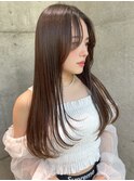 ★くびレイヤーエモージュインナーグレージュ前髪ピンクベージュ
