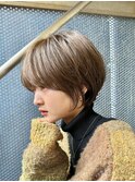 大人可愛い20代30代40代丸みショートボブ/インナーカラー/韓国
