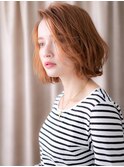 透明感アプリコットオレンジかきあげボブウルフY川口20代30代