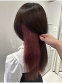 ウルフインナーカラーピンクレッドダブルカラー成増