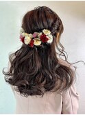 二次会ハーフアップヘアセット★結婚式グレージュフェアリー
