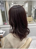 美髪セミロングレイヤーピンクブラウン前髪モテ髪20代30代40代