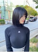 韓国ストレート切りっぱなしボブ顔まわり前髪カット