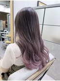 バレイヤージュペールホワイトバイオレットピンク20代