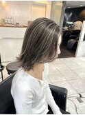 前髪アンブレラカラーこなれミディイメチェンウェーブパーマ