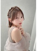 ボブシースルーぱっつん前髪おくれ毛ロブミディアムヘアアレンジ