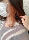 オレンジポップロブヘアインナーカラーイヤリングカラー池袋9012
