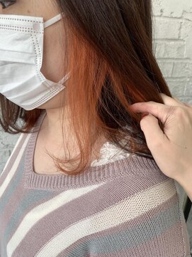 プライズ 池袋店(prize) オレンジポップロブヘアインナーカラーイヤリングカラー池袋9012