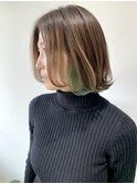 【FOLK】似合わせカット外ハネボブ☆インナーカラーグリーン♪