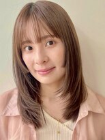ミディアムレイヤー/くびれヘア/アプリコットオレンジ/20代/30代