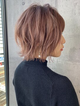 ジアン バイ ミルボン NU茶屋町+(GIEN by milbon) 切りっぱなし ボブ ピンクベージュ イルミナ@川原拓也