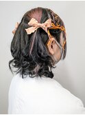 網掛けリボンのハーフツイン