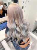 ホワイト×水色ハイライト