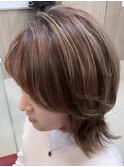 美髪 大人可愛い20代30代40代 ウルフカット ピンクハイライト