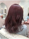 ミディアム くびれヘア アプリコットオレンジ　パーマ レッド