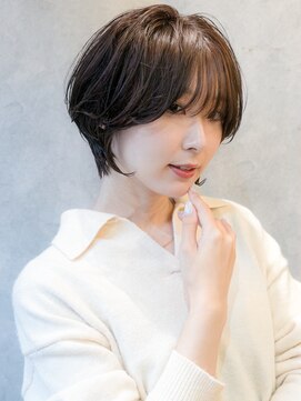 カライングドゥ(ing deux) 大人可愛い20代30代40代黒髪前下がりショートボブ丸みショート◎