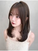オリーブグレーナチュラルカール薄めバングシースルーバング