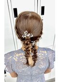 結婚式お呼ばれヘアセット／リボン/編みおろし