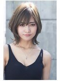 大人かわいい前髪セシルカットココアブラウンフリンジウェーブ