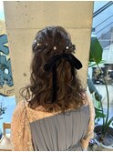 ハーフアップ　ゆるふわヘアセット　