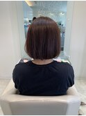 ピンクブラウン/丸みボブ/ショートボブ/ワンカール/切りっぱなし