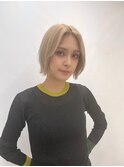 ボブ×ハイトーンベージュ ケアブリーチ ダブルカラー 韓国ヘア