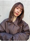 顔周りレイヤーカット シースルーバング 艶感 ベージュカラー