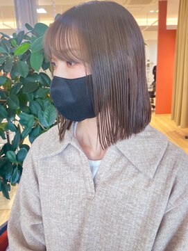 バランス ヘアーアンドアイラッシュ 野田店(balance.) 切りっぱなしボブ×オリーブベージュ