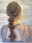 大人ガーリーアレンジ編み下ろし玉ねぎヘア結婚式二次会アレンジ