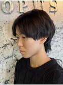 センターパートウルフ/アッシュブラック