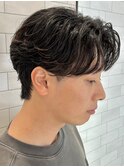 ニュアンスセンターパート前髪パーマ毛流れショートツーブロック