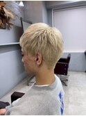 ミニウルフチェリーブラウンホワイトグレージュフェザーパーマ