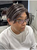 シルバーメッシュブリーチダブルカラーセンターパート
