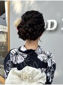 編み込みサイドシニヨン×浴衣着付
