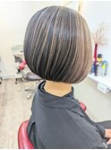 ミルクティーグレージュカラーの大人丸みボブ!
